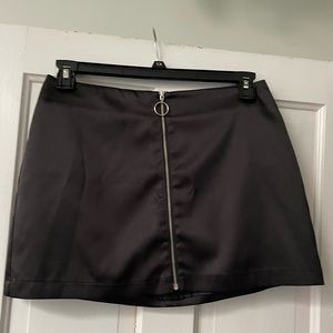 Satin midi skirt with zipper front